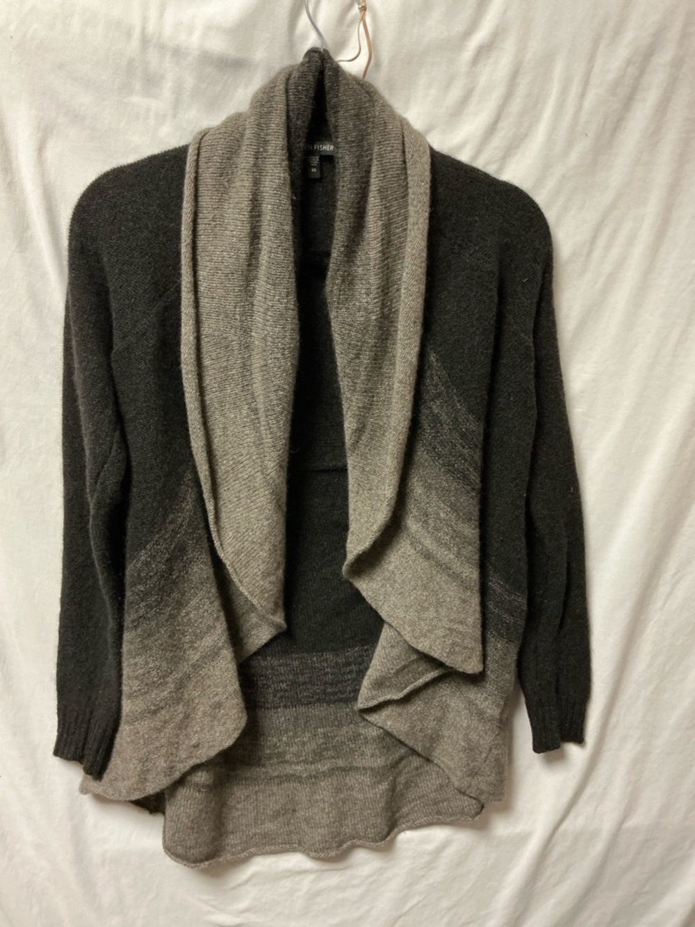 Eileen Fisher Two-Tone Draped Open Cardigan - Charcoal & Light Gray